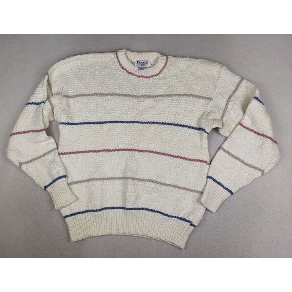 Private Club Vintage Men's Sweater White Striped Crew Neck Pullover Size XL - Picture 3 of 12
